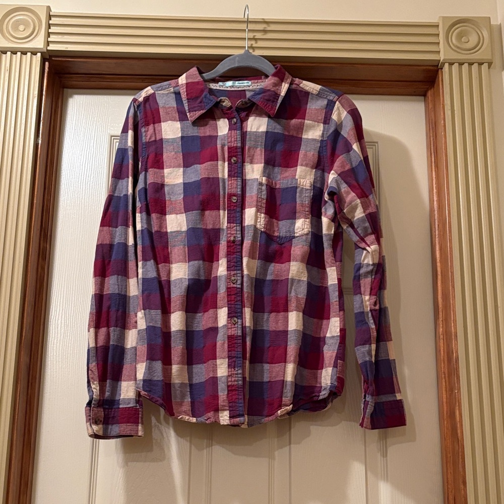 Maurices Red and Cream Plaid Button-Down Shirt